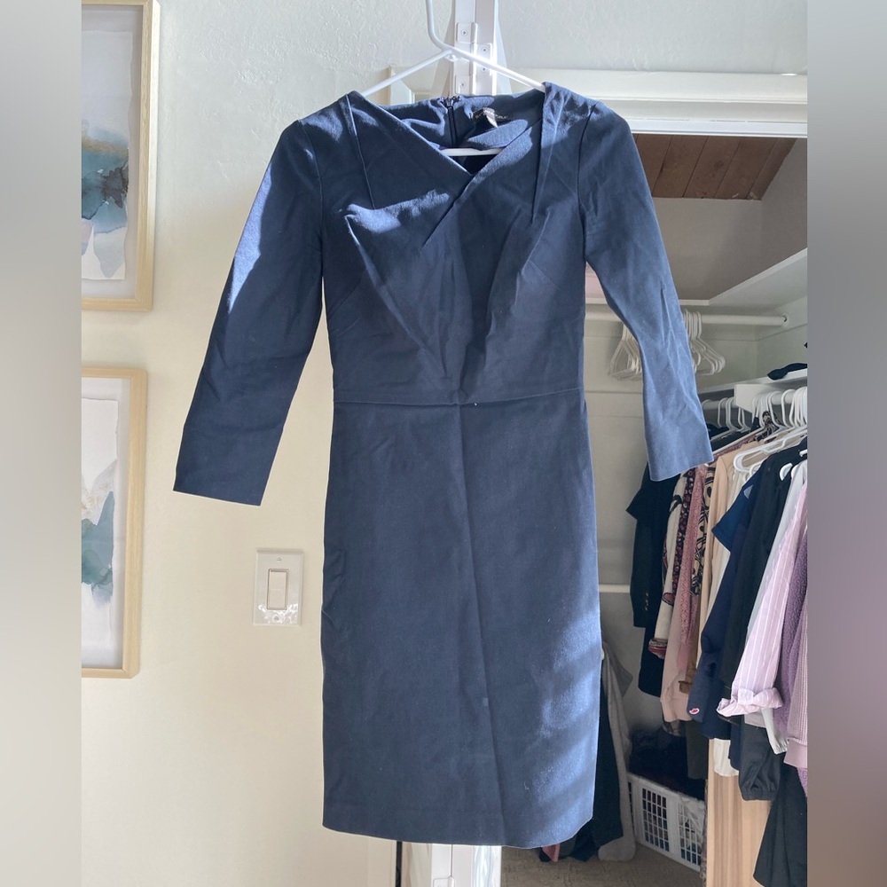 Business dress w/ unique neckline.